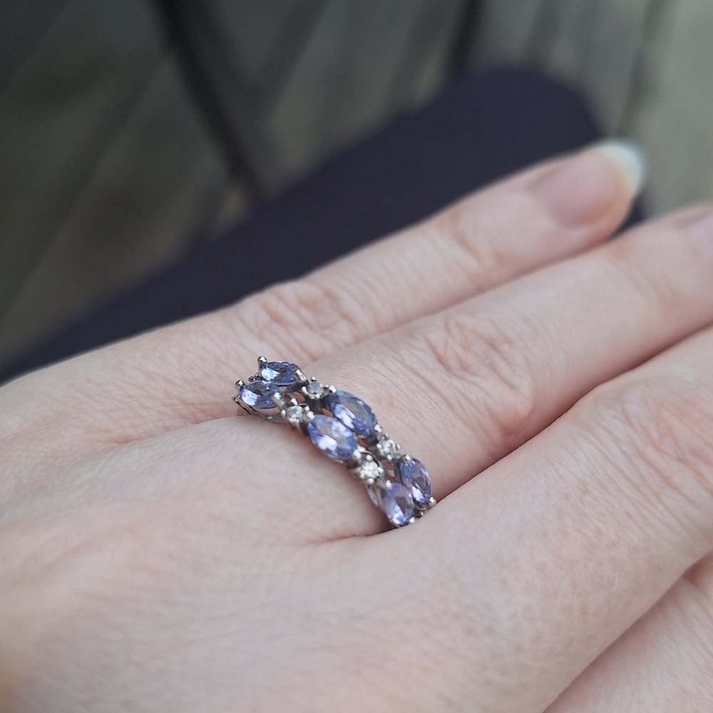 QVC Tanzanite Band Ring & Tested Diamonds Sterling Silver Band Ring - Sz 6